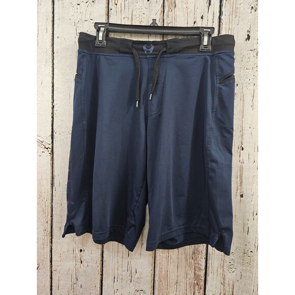 BF Men's Medium Hylete Navy Blue Drawstring Athletic Running Workout Shorts EUC - Picture 1 of 9